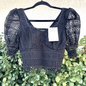 Charo Ruiz NWT Elegant Black Lace Women's Miley Top
